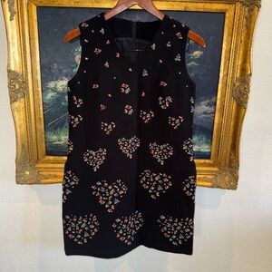 Manoush Black V-Neck Floral Embroidered Sleeveless Mini Dress Size 6 Designer
